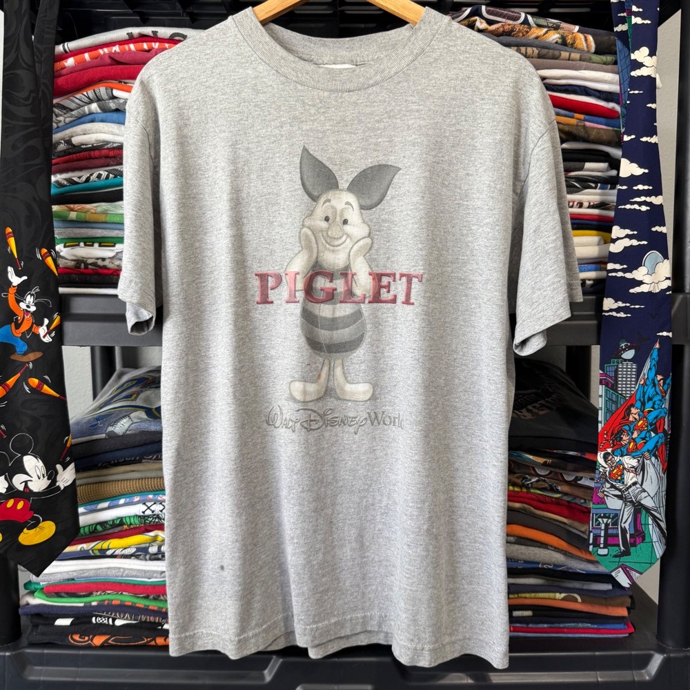 90s Grey Walt Disney World Piglet Graphic Tee Medium / Large Light Marks